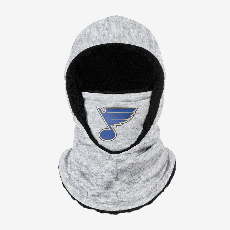 St Louis Blues Heather Grey Big Logo Hooded Gaiter Hoodie with Hem Raw Edge Edgy Unfinished
