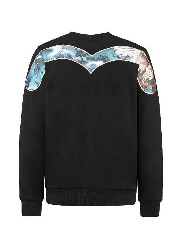 Taka-patterned Daicock Sweatshirt Hoodie with Hem Frayed Vintage Worn