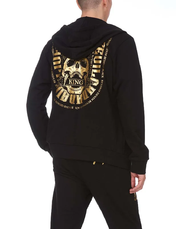 Heraldry Printed Zip-up Hoodie Hoodie with Snap Buttons Easy Quick