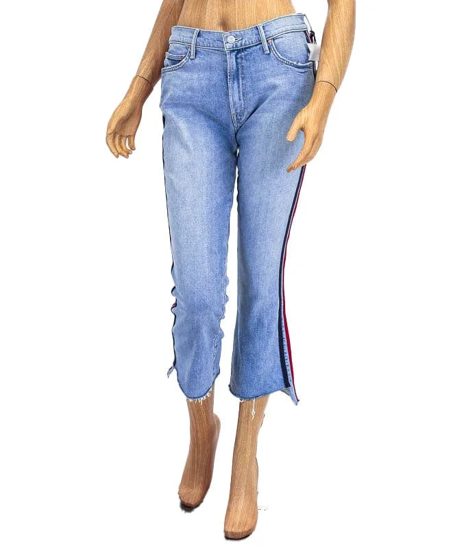 "The Insider Crop Step Fray" Racer Stripe Jeans Fashionable Raw Hem Bootcut Jeans