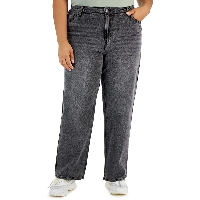 Tinseltown Womens Plus High Rise Baggy Straight Leg Jeans Fashionable Frayed Hem Denim Tinseltown Womens Plus High Rise Baggy Straight Leg Jeans Fashionable Frayed Hem Denim
