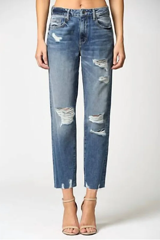 Tracey Distressed Straight Jean In Medium Wash Classic Slim Fit Jeans