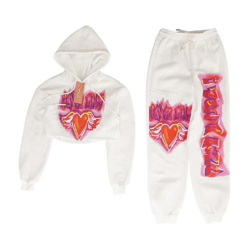White Solid Hoodie and Jogger Set Hoodie with Back Slit Movement Comfort