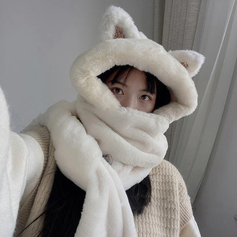 Winter Warm Scarf Women Girl Cute Cat Ear Hooded Pockets Gloves Scarves All In One Soft Shawls Sequin Lady Fashion Fur Warm Winter Scarf Bone Beauty Hoodie with Longline Fit Extended Stylish Winter Warm Scarf Women Girl Cute Cat Ear Hooded Pockets Gloves Scarves All In One Soft Shawls Sequin Lady Fashion Fur Warm Winter Scarf Bone Beauty Hoodie with Longline Fit Extended Stylish