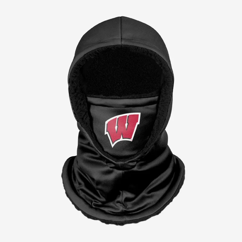 Wisconsin Badgers Black Hooded Gaiter Hoodie with V-Neck Classic Versatile