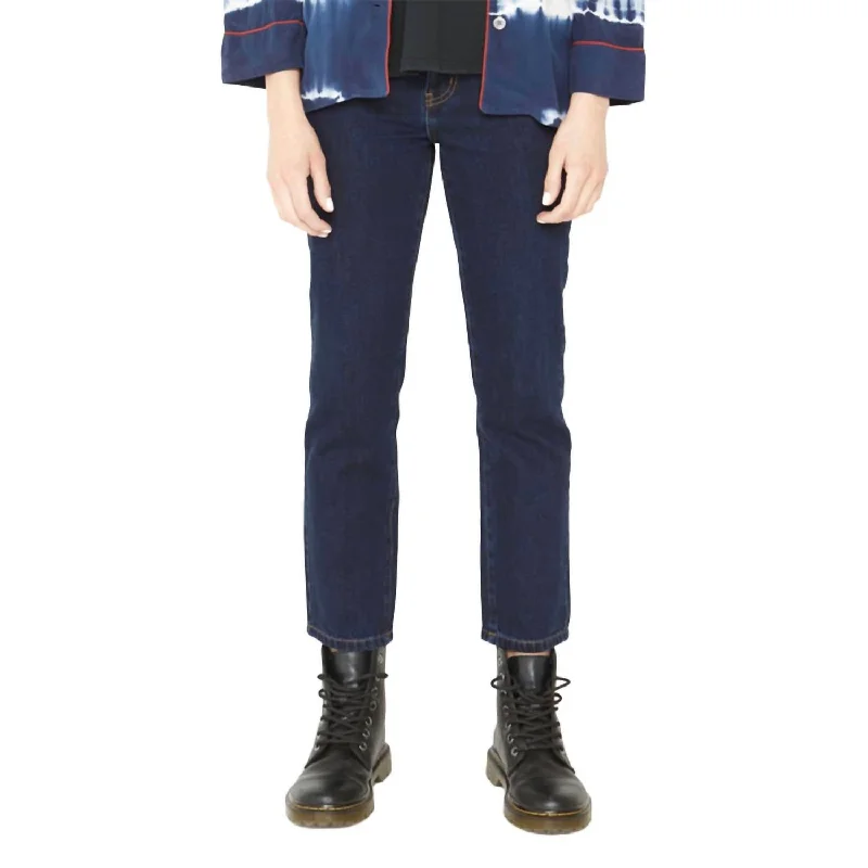 Women's Aegean Straight Jean In Dark Indigo Fashionable Frayed Hem Denim