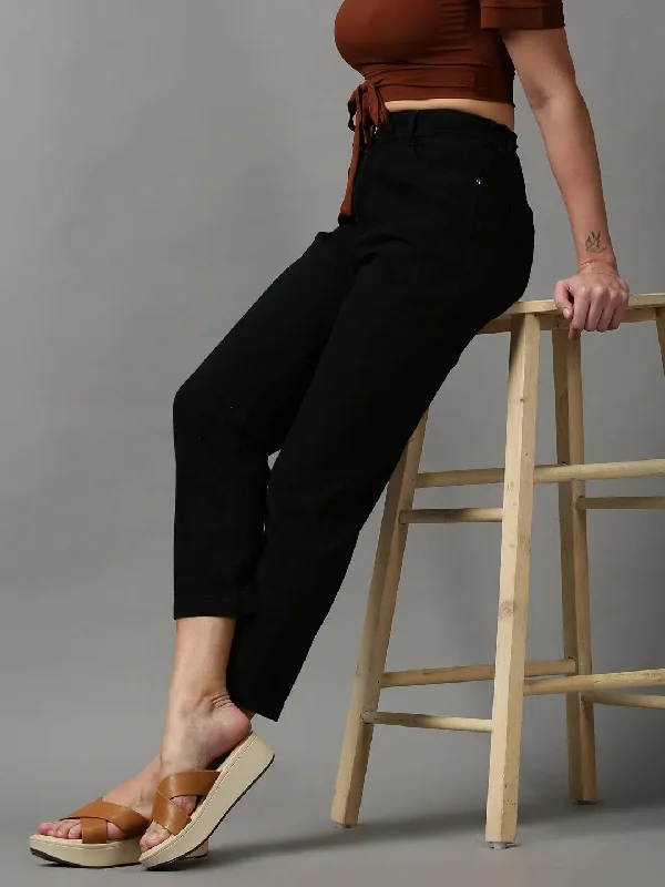 Women's Black Solid Mom Fit Denim Jeans-IM-10038-Black Casual Skinny Fit Jeans