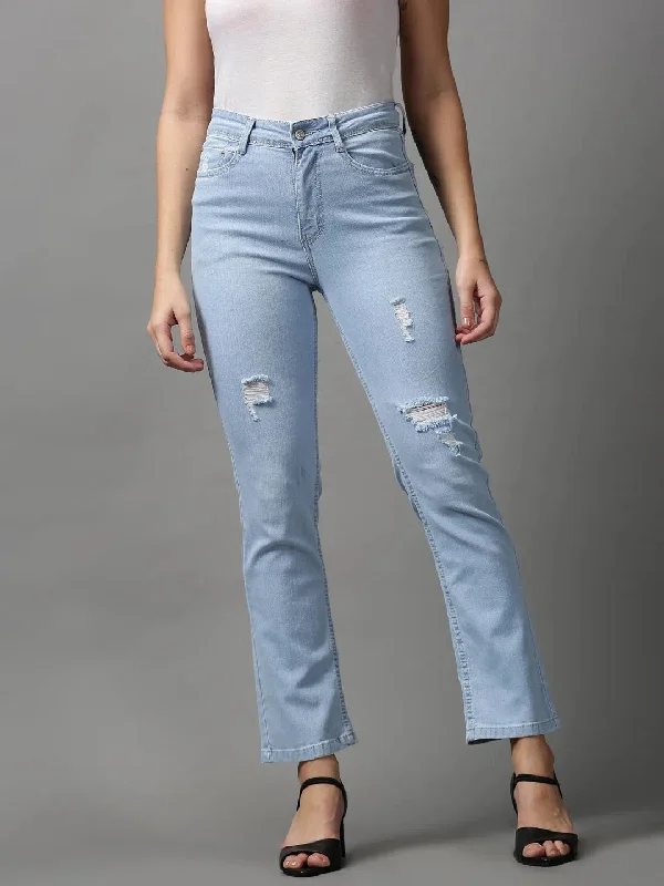 Women's Blue Solid Fit Denim Jeans-GZ-5305-1-Blue Trendy Colored Denim Jeans