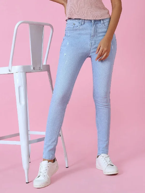 Women's Blue Solid Skinny Fit Denim Jeans-GZ-5268-Blue Casual Loose Fit Jeans