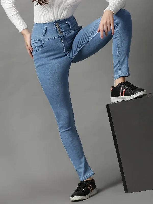 Women's Blue Solid Skinny Fit Denim Jeans-GZ-5284-Blue Elegant Wide-Leg Jeans