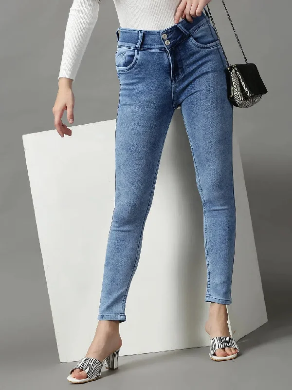 Women's Blue Solid Skinny Fit Denim Jeans-GZ-5317-2-Blue Chic Vintage-Inspired Denim Jeans