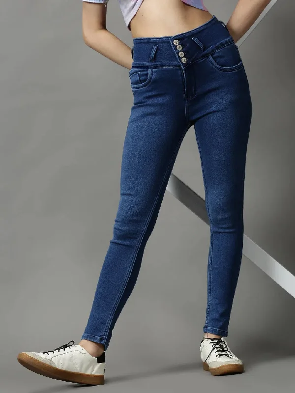 Women's Blue Solid Skinny Fit Denim Jeans-GZ-5319-1-Blue Fashionable Distressed Jeans Women's Blue Solid Skinny Fit Denim Jeans-GZ-5319-1-Blue Fashionable Distressed Jeans