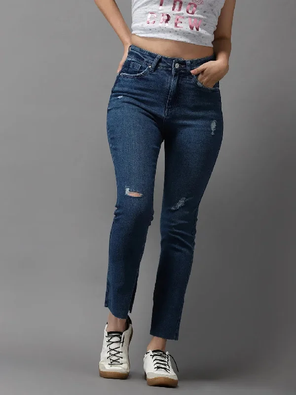 Women's Blue Solid Slim Fit Denim Jeans-GZ-5180-2-Blue Casual Distressed Denim Jeans Women's Blue Solid Slim Fit Denim Jeans-GZ-5180-2-Blue Casual Distressed Denim Jeans