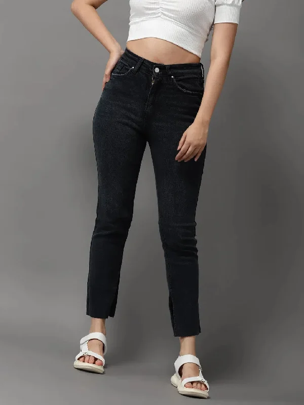 Women's Charcoal Solid Slim Fit Denim Jeans-GZ-5180-Charcoal Casual High-Waisted Bootcut Jeans