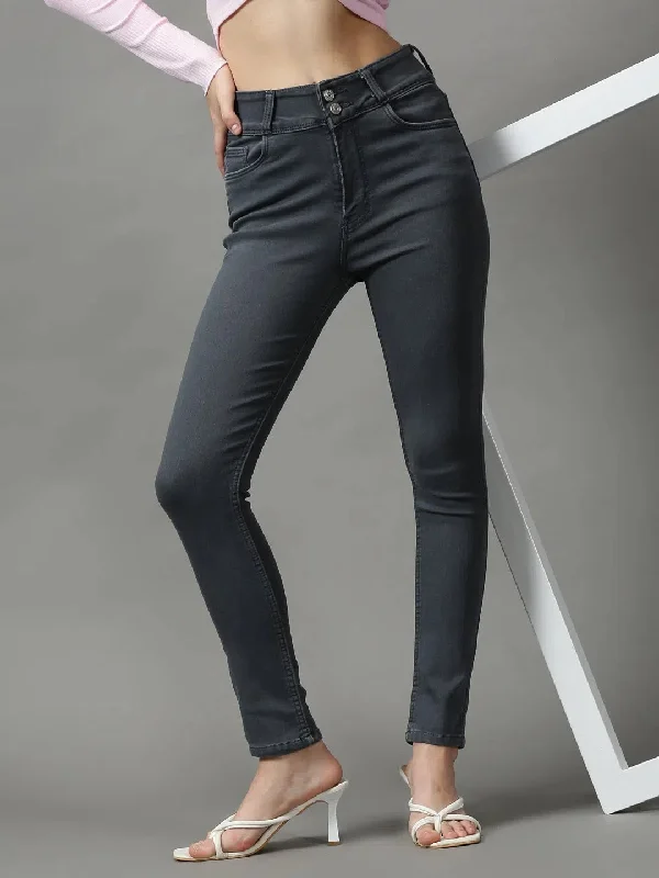 Women's Grey Solid Skinny Fit Denim Jeans-GZ-5281-Grey Fashionable Slim Fit Jeans
