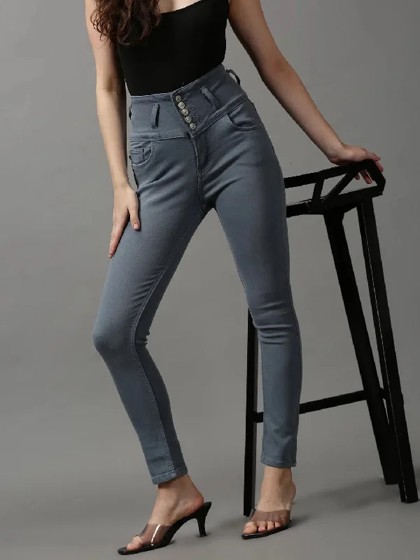 Women's Grey Solid Skinny Fit Denim Jeans-GZ-5284-Grey Trendy Low-Rise Slim Jeans