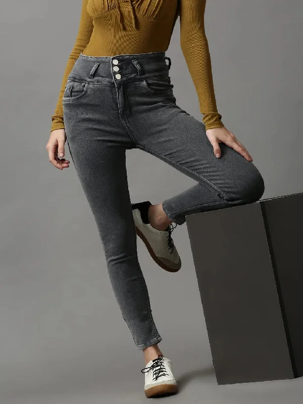 Women's Grey Solid Skinny Fit Denim Jeans-GZ-5292-2-Grey Elegant Bootcut Fit Jeans