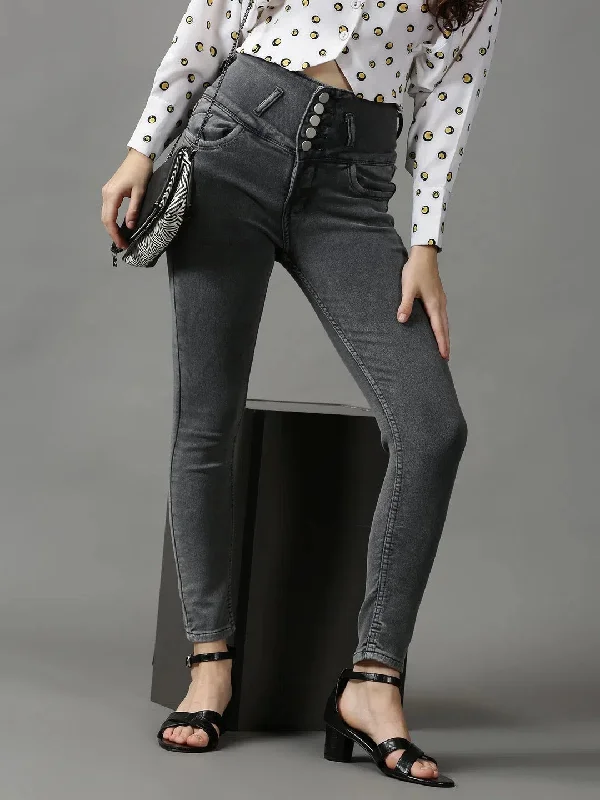 Women's Grey Solid Skinny Fit Denim Jeans-GZ-5299-Grey Chic Dark-Wash Skinny Jeans