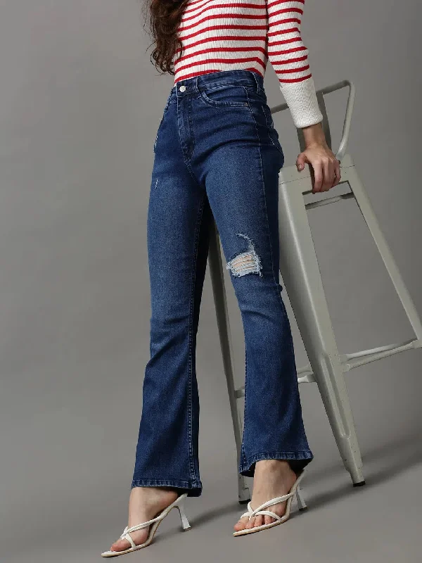 Women's Navy Blue Solid Bootcut Denim Jeans-GZ-5338-Navyblue Fashionable Slim Fit Jeans
