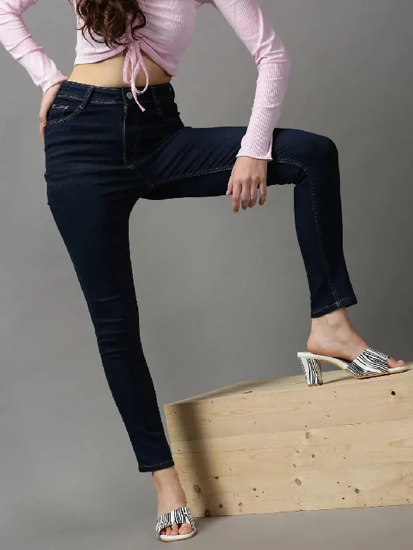 Women's Navy Blue Solid Skinny Fit Denim Jeans-GZ-5280-Navyblue Fashionable Straight Cut Jeans Women's Navy Blue Solid Skinny Fit Denim Jeans-GZ-5280-Navyblue Fashionable Straight Cut Jeans