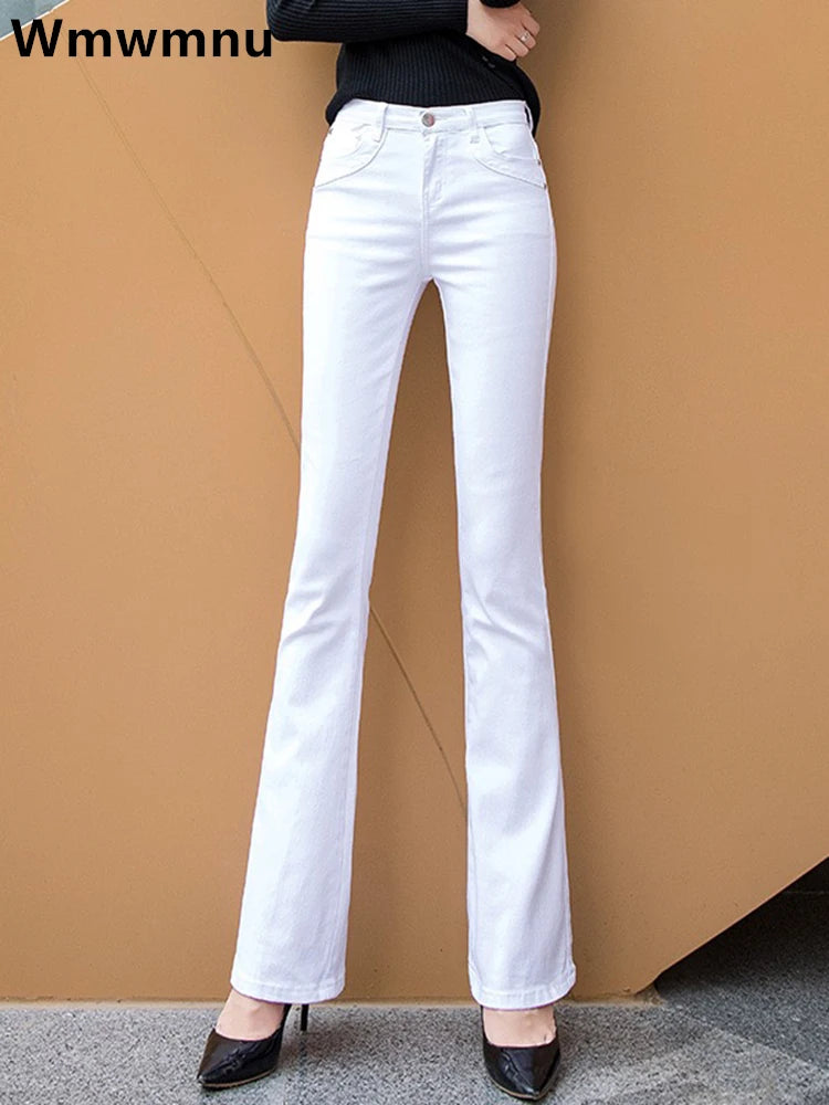 Women's White 80% Cotton Flare Denim Pants Mom's Fomal Skinny Stretch Jeans Trendy Acid Wash Skinny Jeans Women's White 80% Cotton Flare Denim Pants Mom's Fomal Skinny Stretch Jeans Trendy Acid Wash Skinny Jeans