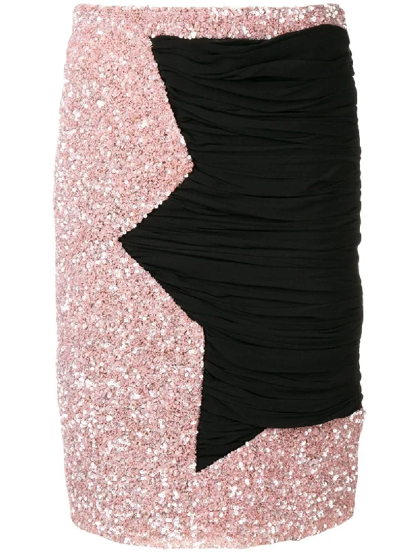 contrast panel skirt satin skirt smooth