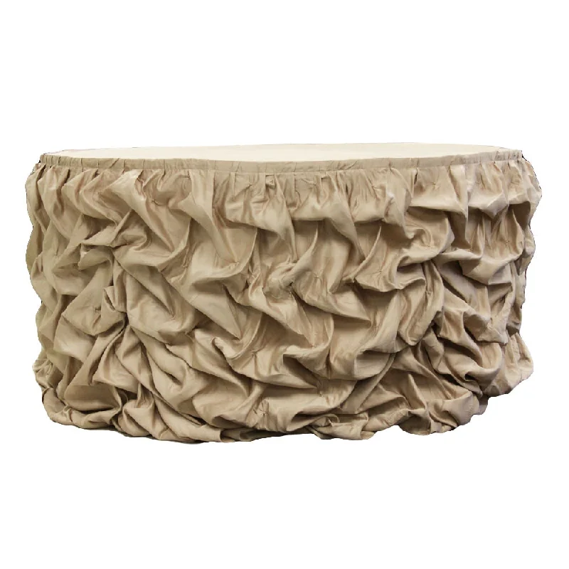 17ft Gathered Lamour Satin Table Skirt - Champagne lace skirt intricate