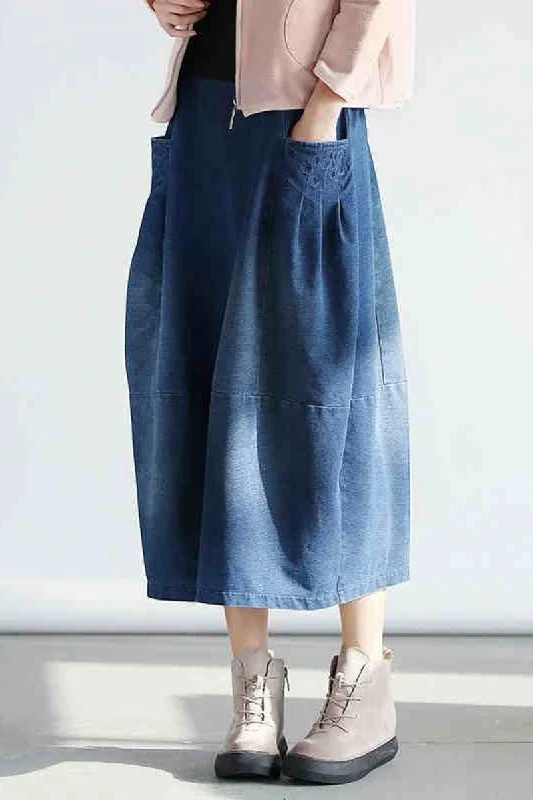 Denim Pocket Cotton Skirt Simple Women Clothes satin skirt smooth