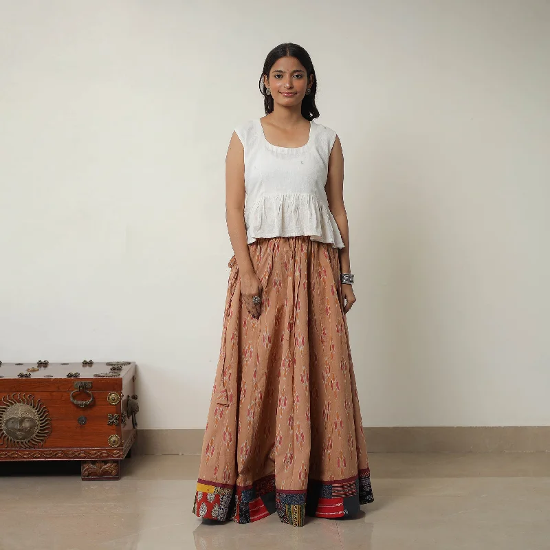 Brown - 24 Kali Cotton Pochampally Ikat Skirt with Border 10 corduroy skirt cozy
