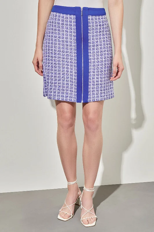 A-Line Above-the-Knee Skirt - Zip-Front Mixed-Media Tweed floral skirt print