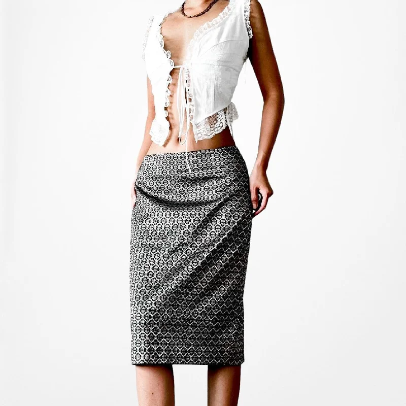 Ann Taylor Gold Black Bodycon Pencil Printed Knee Length Skirt Size 6P/M floral skirt print