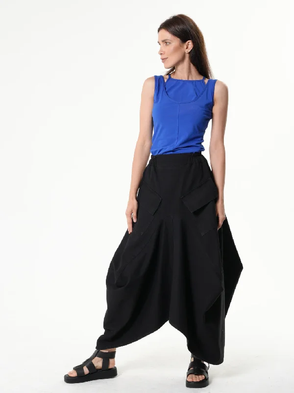 Asymmetrical Long Denim Skirt In Black linen skirt natural