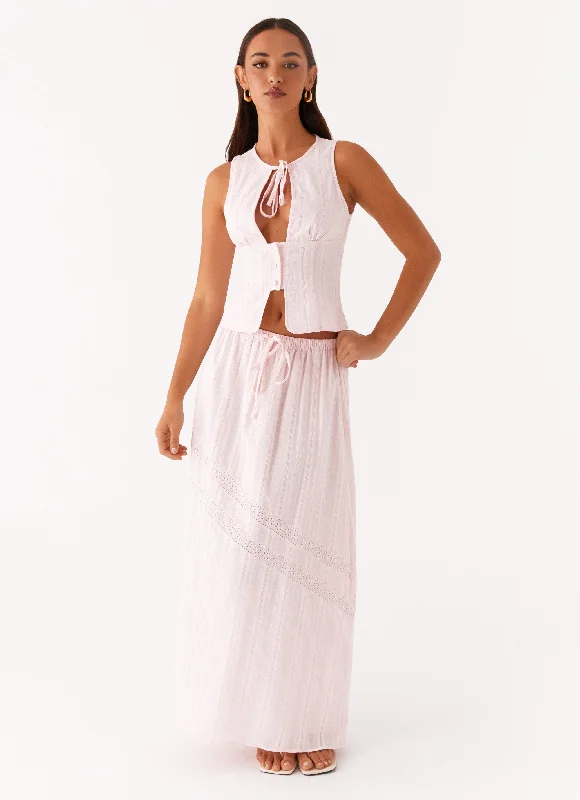 Bailey Maxi Skirt - Blush ruffled skirt detail