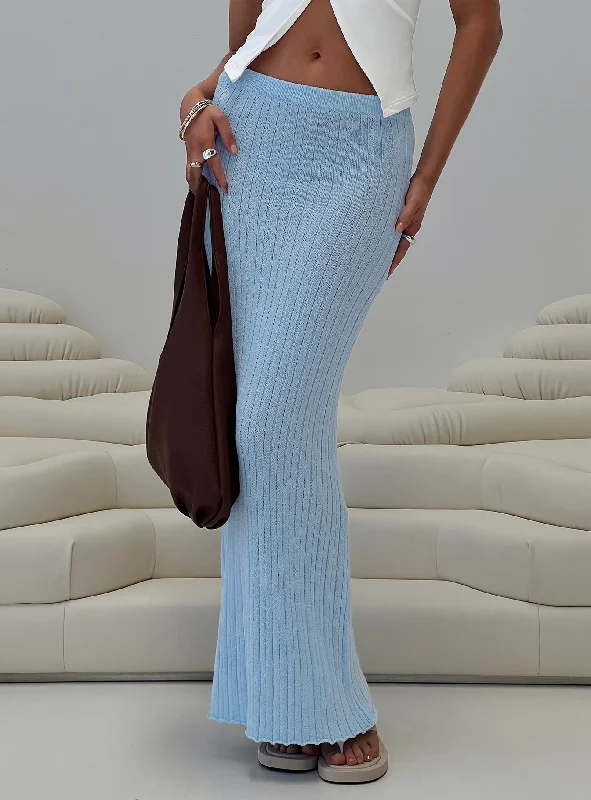 Belle Knit Maxi Skirt Baby Blue velvet skirt rich