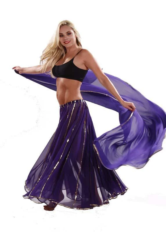 Belly Dance Chiffon Full Circular Skirt & Veil Costume Set | LUXOR flowy skirt hem