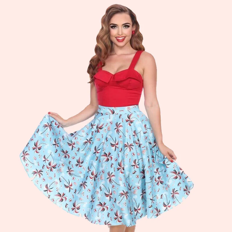 Swing Skirt in Palm Print leather skirt durable