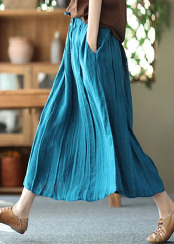 Blue Exra Large Hem Linen Skirts Drawstring Wrinkled Summer linen skirt natural