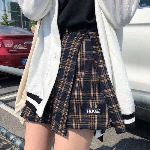 Casual Basic Fashion All Match Plaid Vintage Irregular High Waist College Wind 2018 New Fashion Female Women Mini Skirts athletic skirt fit