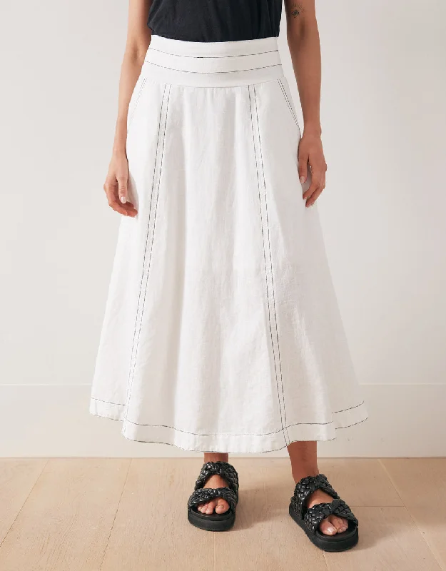 Dakota Linen Midi Skirt - White velvet skirt rich