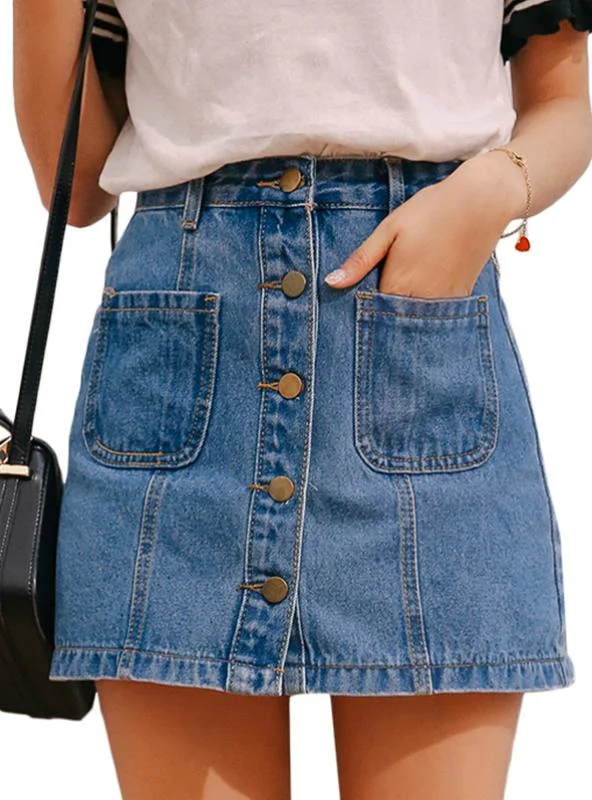 Denim Skirt High Waist A-Line Mini Skirts Women vintage skirt charm