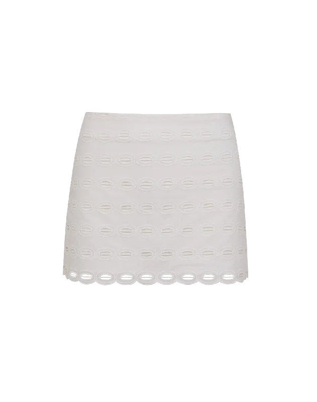 Eyelet Zita Short Skirt - Off White leather skirt bold