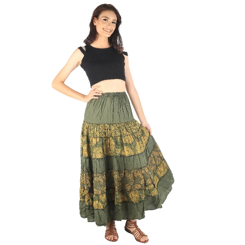 Floral Classic Women Skirts in Green SK0067 020098 07 denim skirt fashionable
