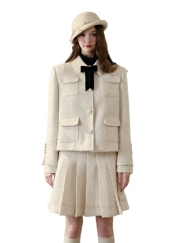 Galaxy Classic Wool Pleated Skirt Set lace skirt romantic