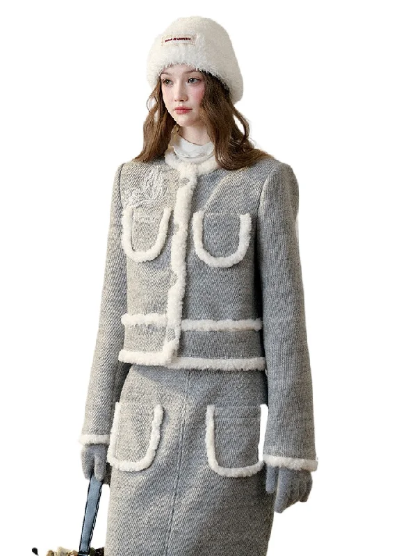 Galaxy Embroidered Wool Tweed Coat & Skirt Set denim skirt durable
