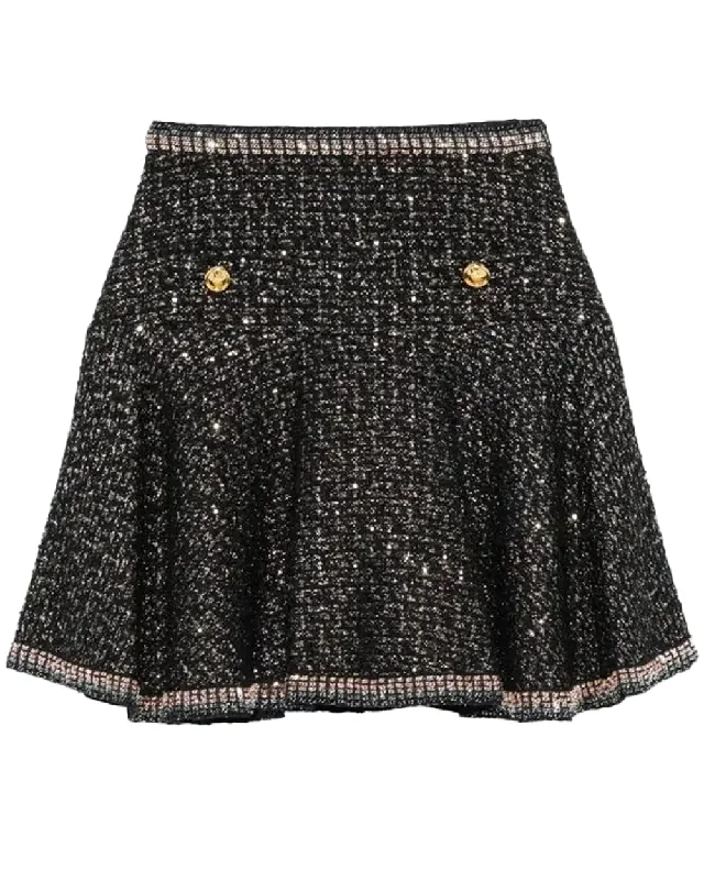 Black and Silver Micro Sequin Boucle Mini Skirt leather skirt durable