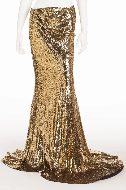 Balmain - Gold Sequin Skirt - ribbed skirt waist