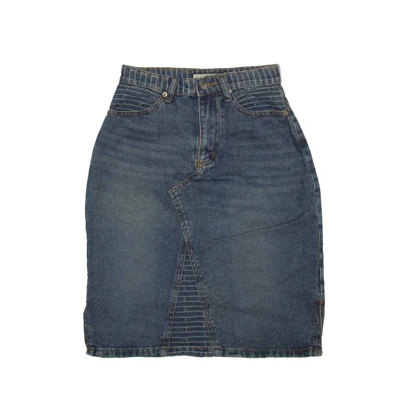 HAORI Knee Length Straight Skirt Blue Denim Womens XS linen skirt natural