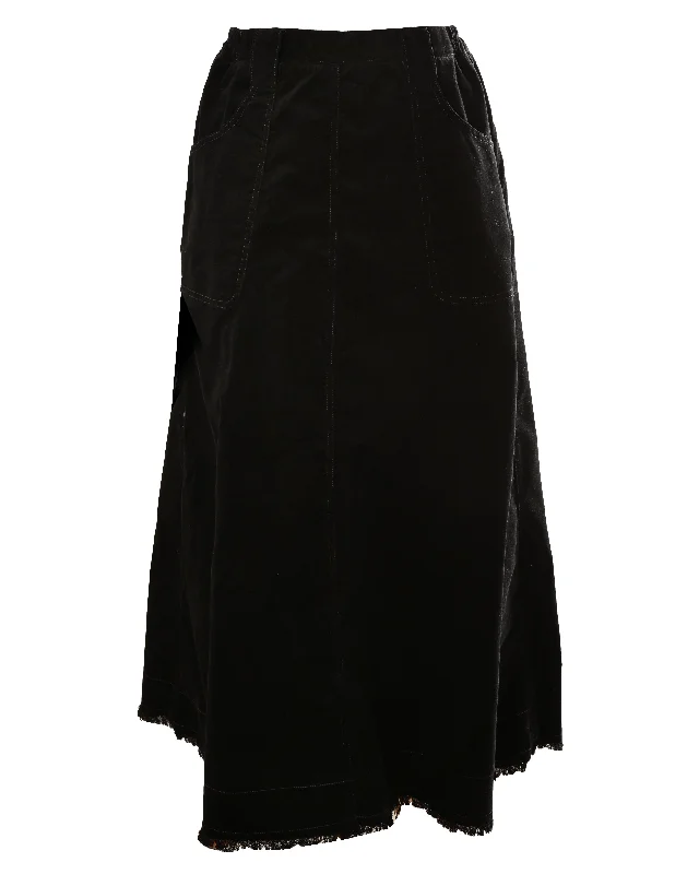 Hev Black Cord Paneled Skirt cashmere skirt rich