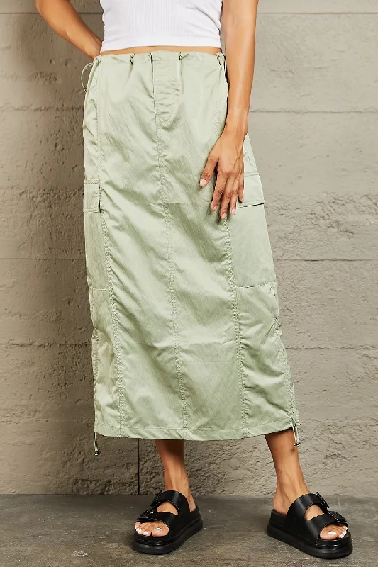 Hyfve Just In Time High Waisted Cargo Midi Skirt asymmetrical skirt cut
