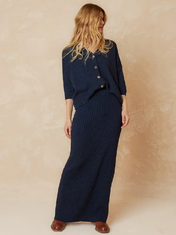 Indi & Cold Knitted Skirt in Marino denim skirt fashionable